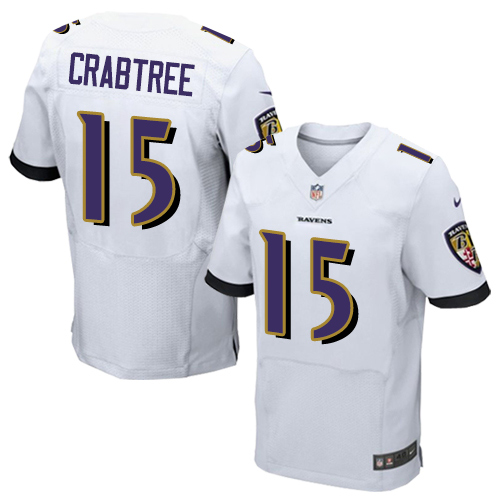 Nike Ravens #15 Michael Crabtree White Men's Stitched NFL New Elite Jersey - Click Image to Close